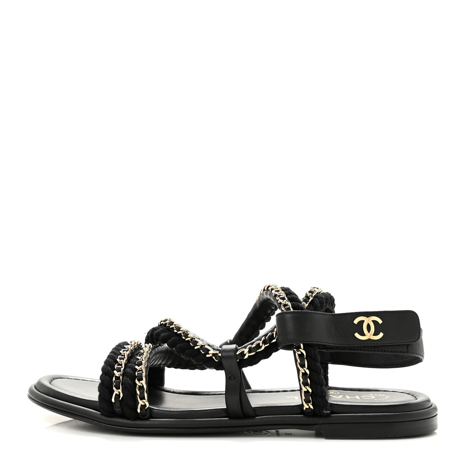 Chanel Cord Lambskin CC Chain Sandals 39 Black 1 of 9
