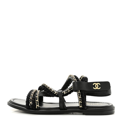 Chanel Cord Lambskin CC Chain Sandals 39 Black 1 of 9