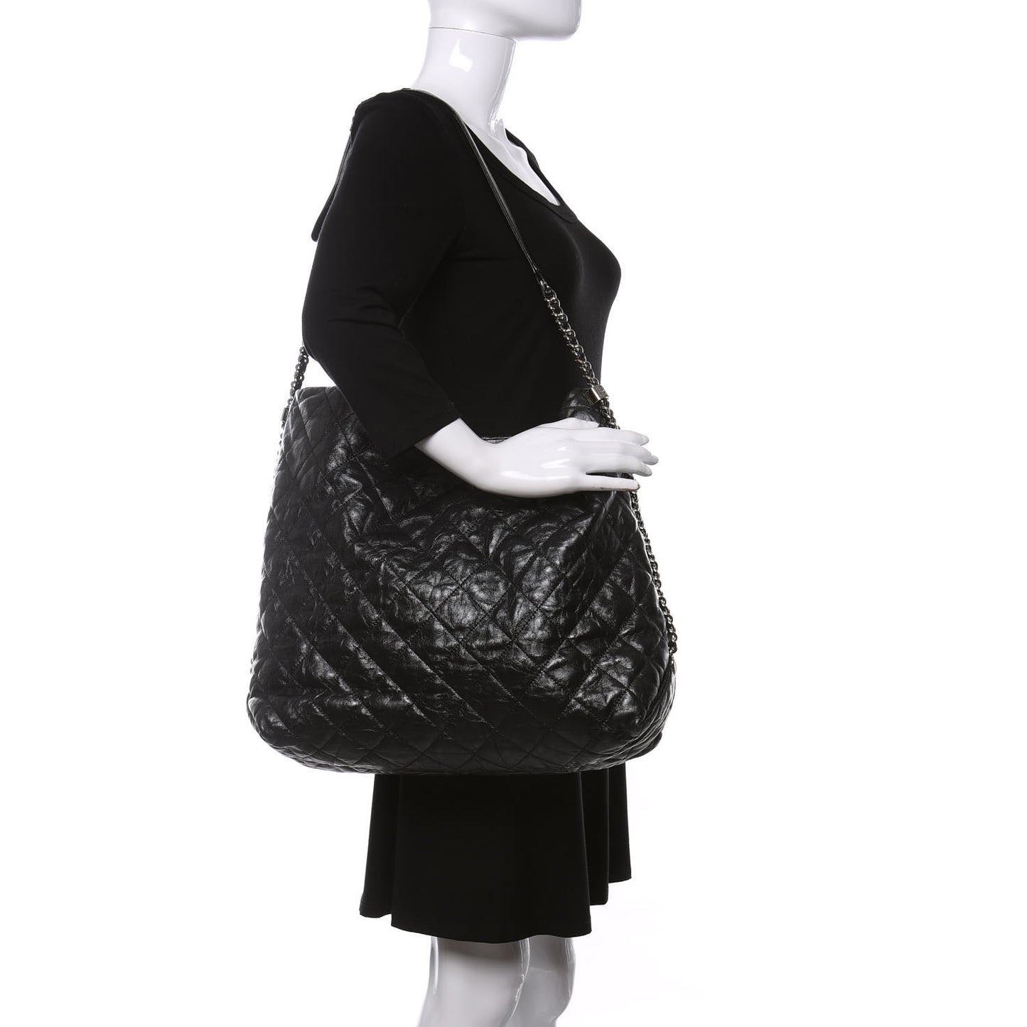 Metallic Crackled Calfskin Quilted Large Big Bang Hobo Black