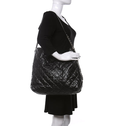 Chanel Metallic Crackled Calfskin Quilted Large Big Bang Hobo Black 2 of 10