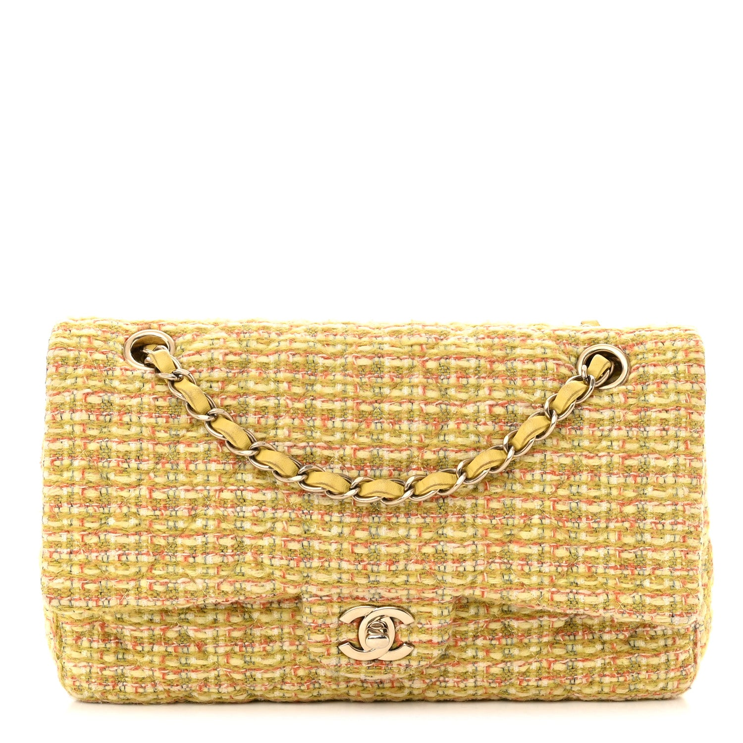 Chanel Tweed Quilted Medium Double Flap Yellow Multicolor 1 of 10