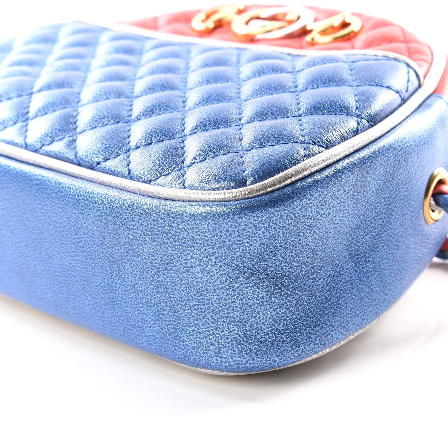 Gucci Laminated Nappa Trapuntata Mini Zumi Dome Shoulder Bag Rosso Marine Argento 6 of 9