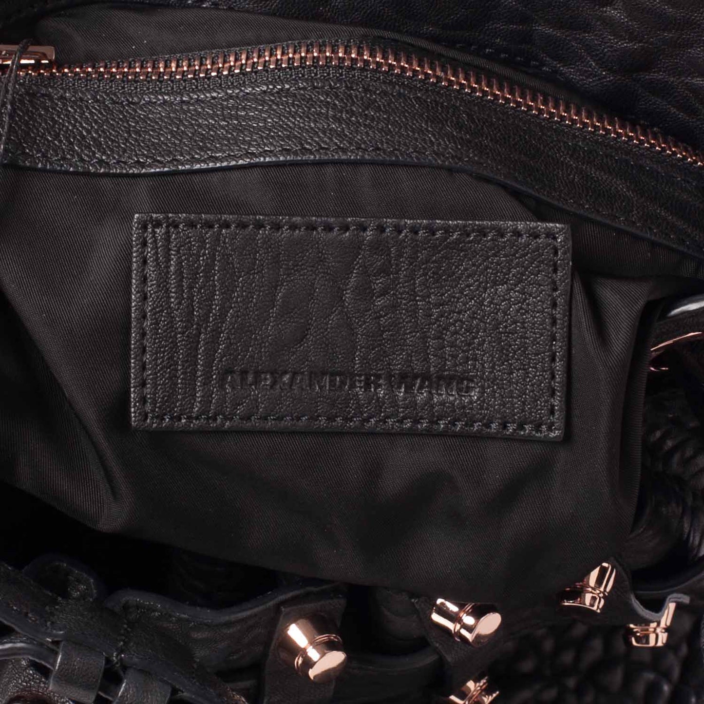 Leather Diego Bucket Bag w Rose Gold Hardware Black