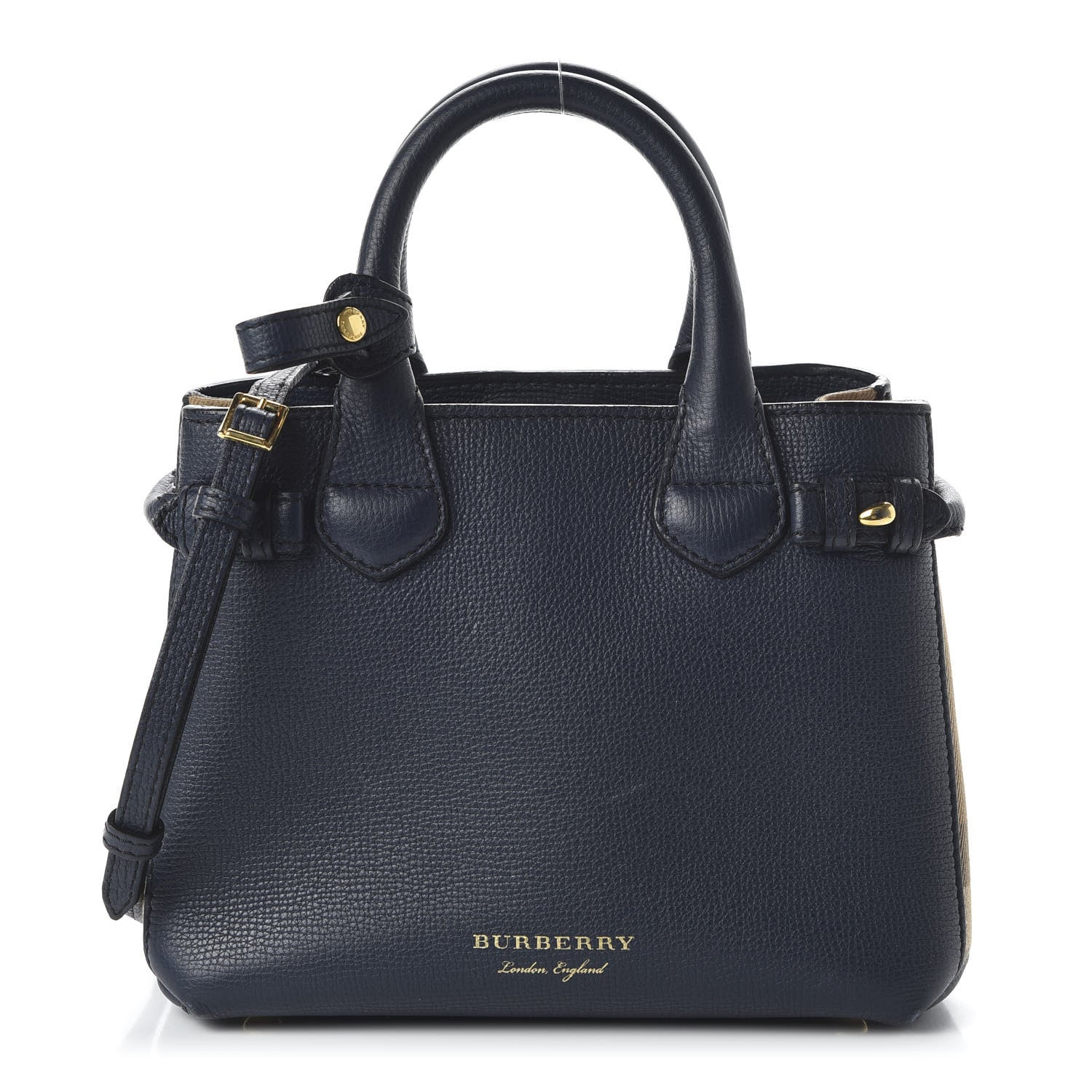 Burberry Grainy Calfskin House Check Baby Banner Tote Ink Blue 1 of 9