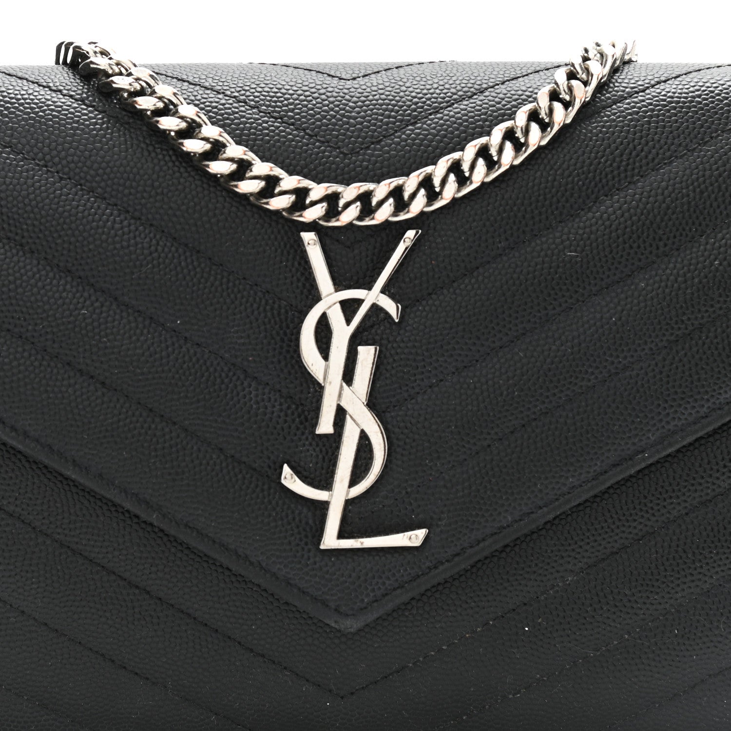 Saint Laurent Grain De Poudre Matelasse Chevron Monogram Chain Wallet Black 8 of 13