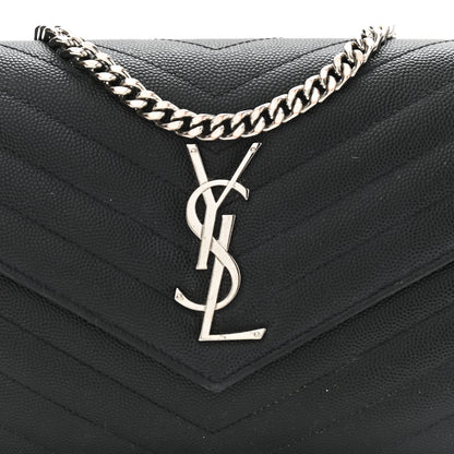 Saint Laurent Grain De Poudre Matelasse Chevron Monogram Chain Wallet Black 8 of 13