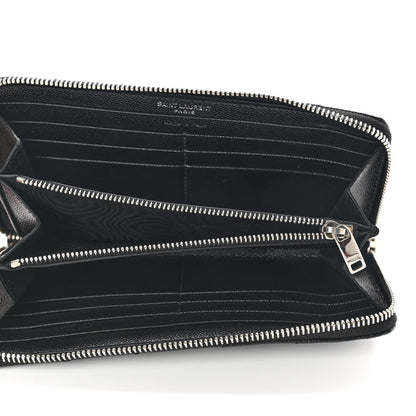 Saint Laurent Grain De Poudre Matelasse Chevron Monogram Zip Around Wallet Black 5 of 10