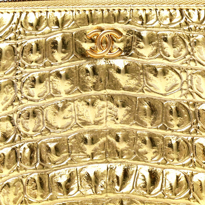 Chanel Metallic Calfskin Crocodile Embossed Cocodile Small Cosmetic Case Gold 8 of 12
