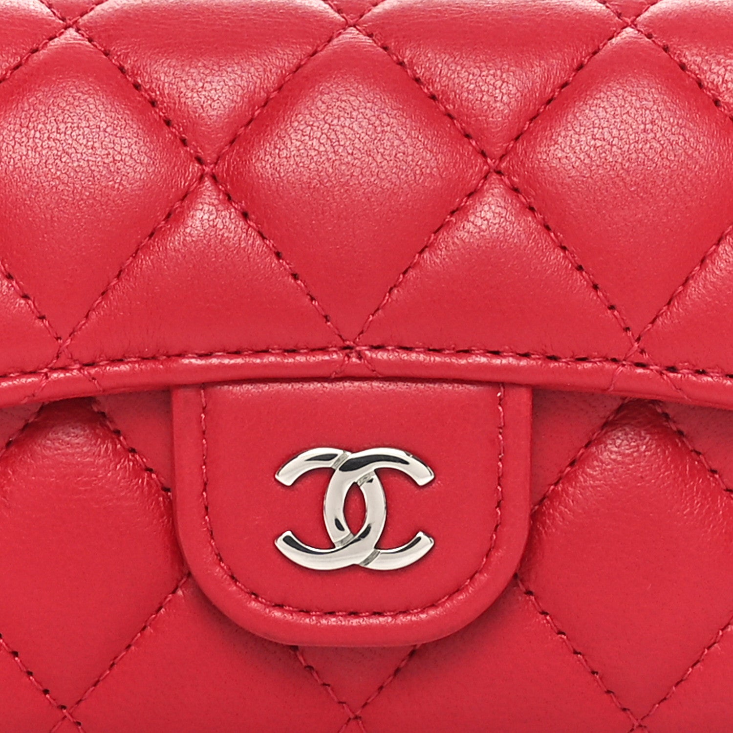 Chanel Lambskin Quilted Flap Card Holder Wallet Red 9 of 10