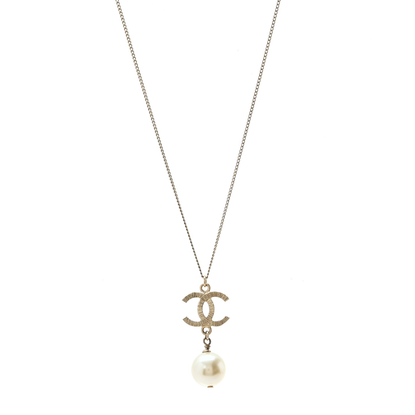 Metal Textured CC Pearl Drop Necklace Gold