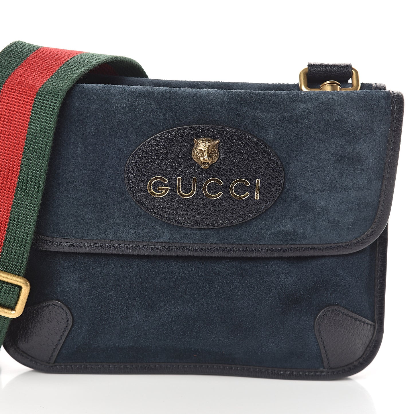 Suede Web Small Neo Vintage Double Flap Messenger Bag Blue