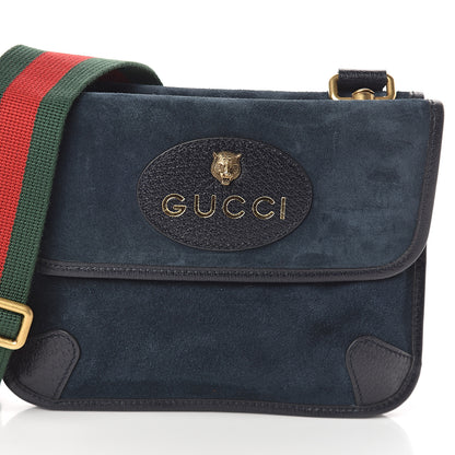 Gucci Suede Web Small Neo Vintage Double Flap Messenger Bag Blue 6 of 8