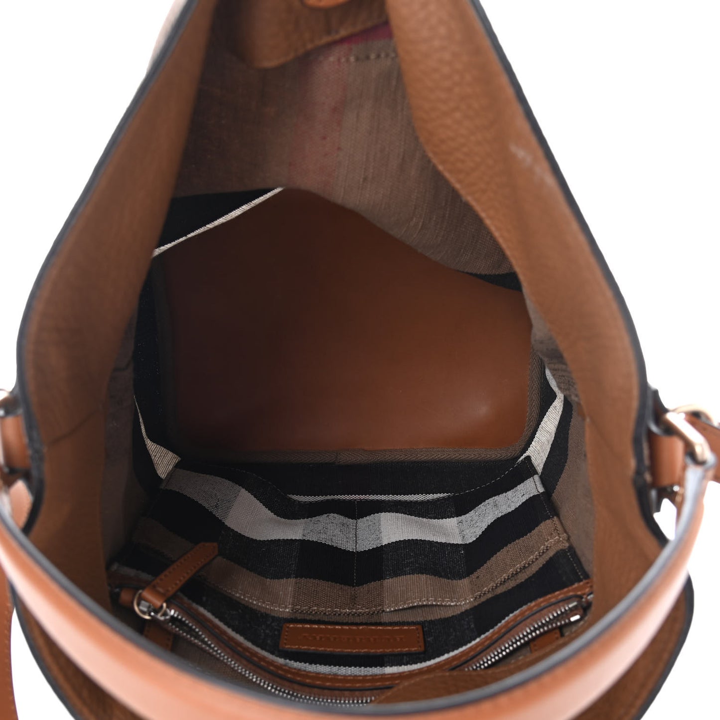 Grainy Calfskin Canvas Mega Check Medium Ashby Tassel Hobo Saddle Brown