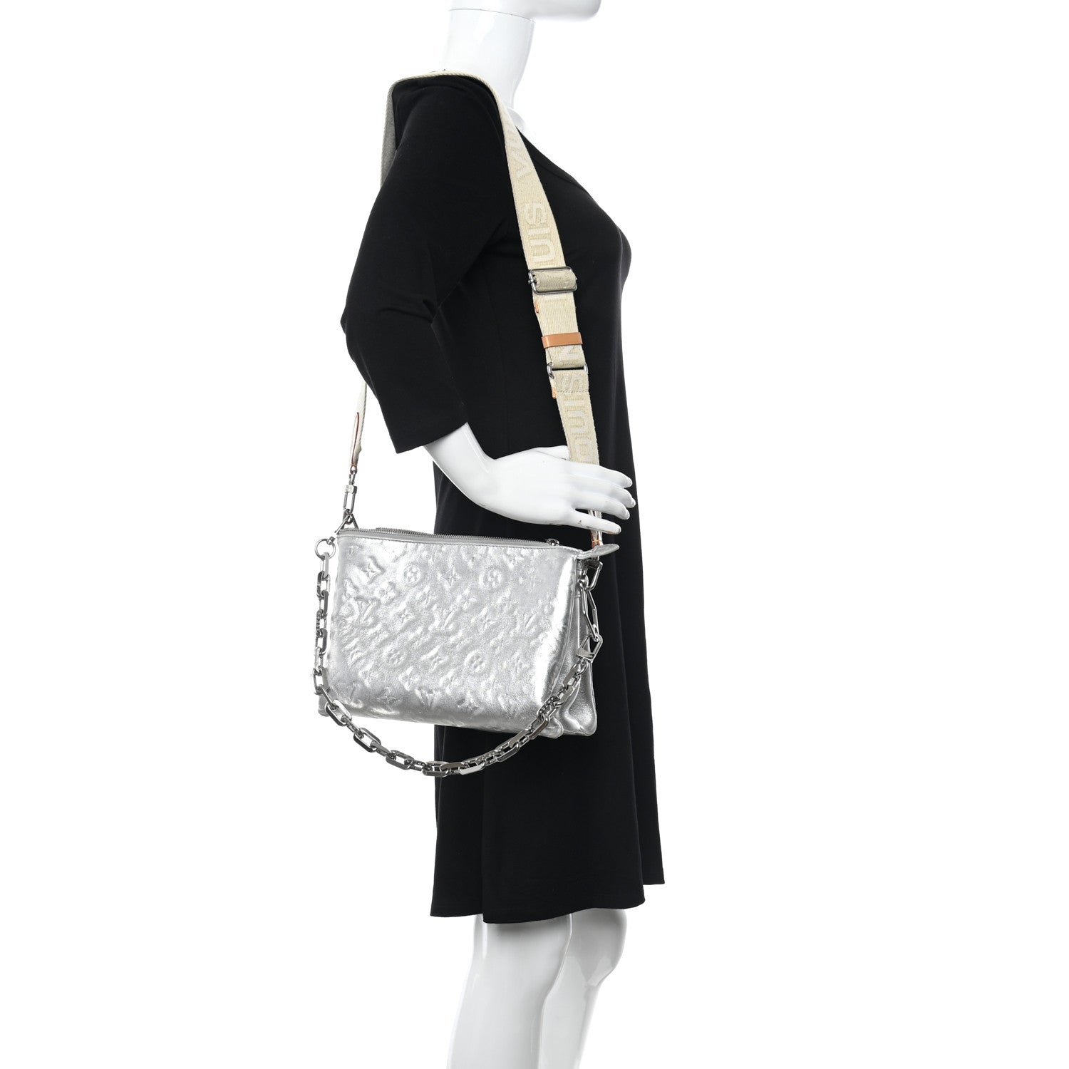 Louis Vuitton Metallic Lambskin Embossed Monogram Coussin PM Silver 3 of 8
