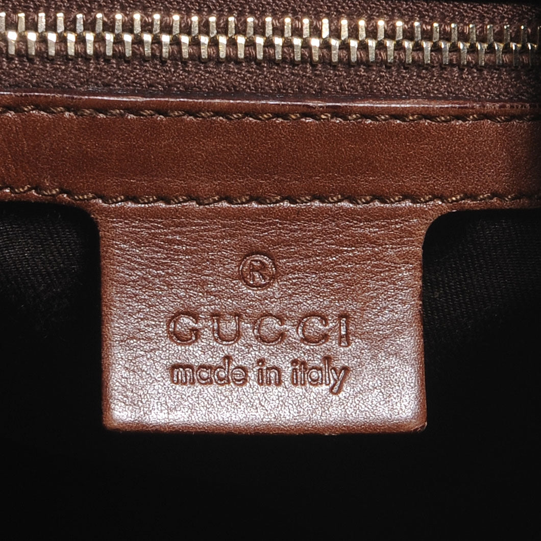 Gucci Suede Monogram Drawstring Shoulder Bag Brown 6 of 14