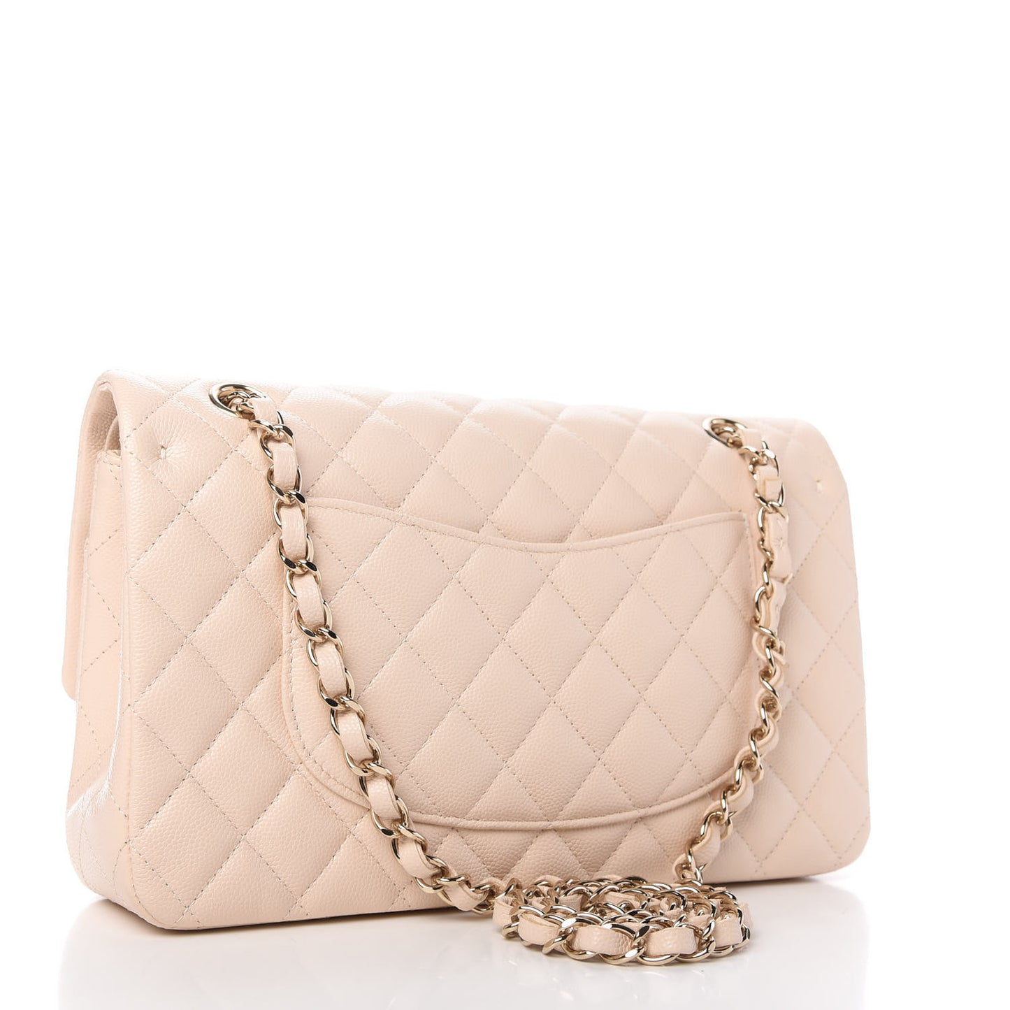 Caviar Quilted Medium Double Flap Light Beige