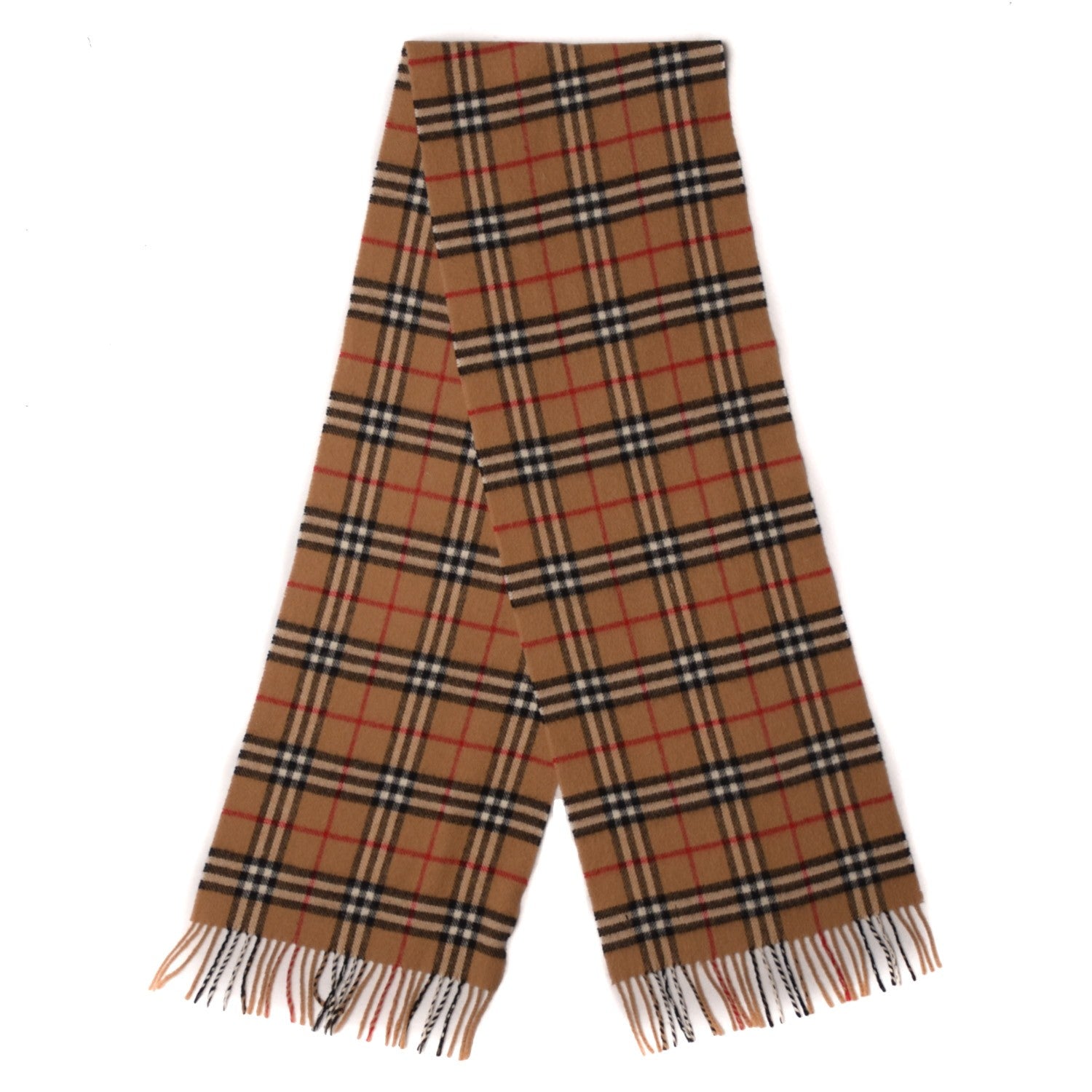 Burberry Lambswool Check Fringe Scarf Camel 3 of 4