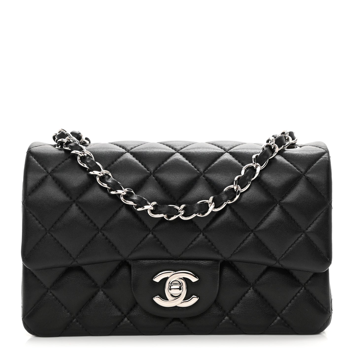 Lambskin Quilted Mini Rectangular Flap Black