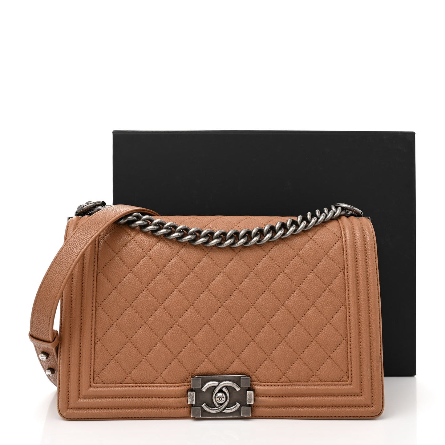 Caviar Quilted New Medium Boy Flap Light Brown