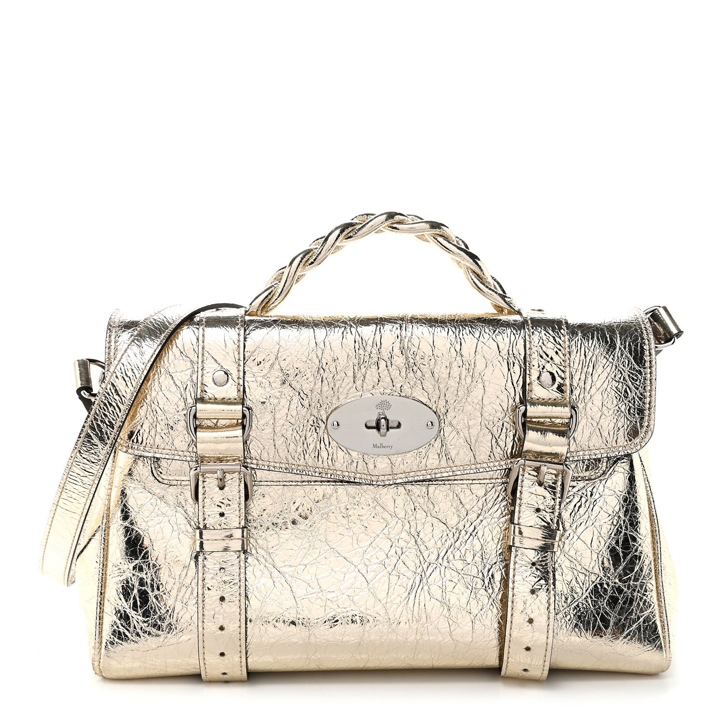 Metallic Crinkled Calfskin Medium Alexa Gold