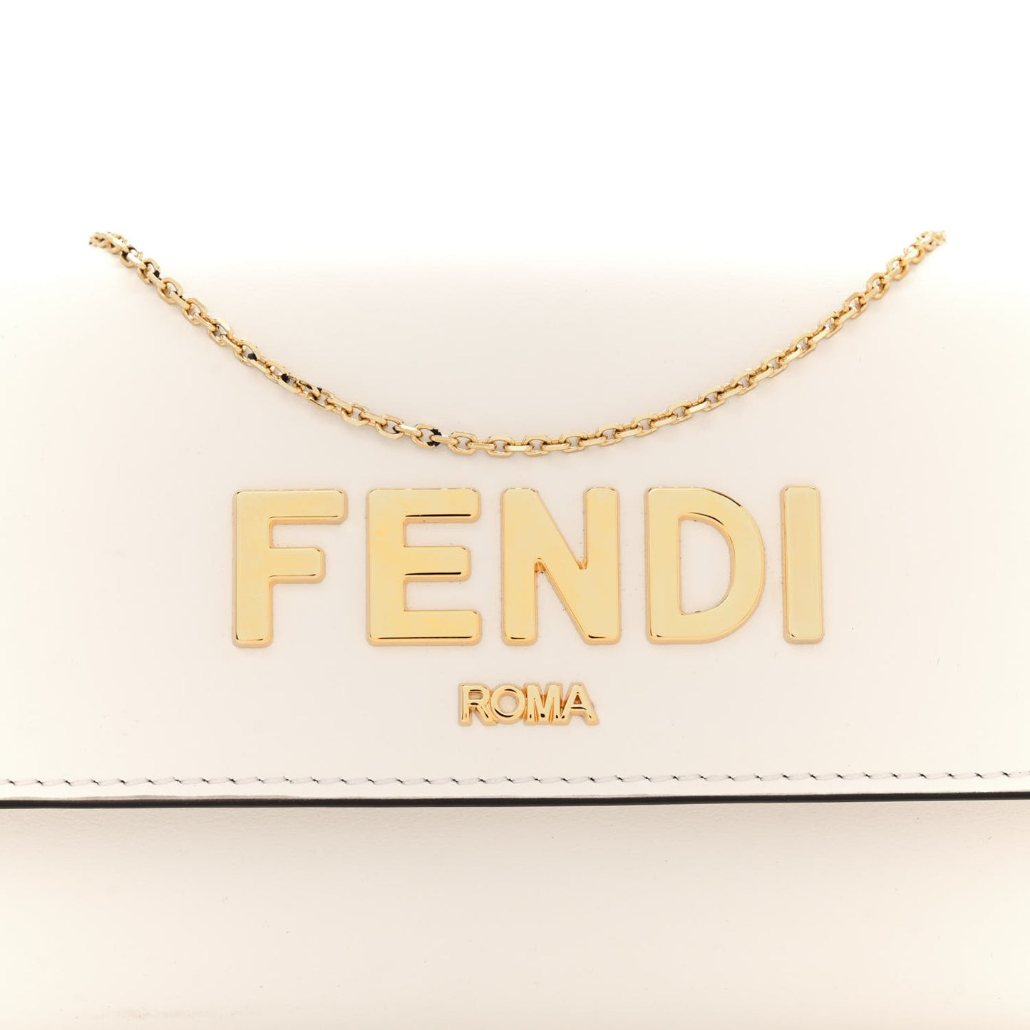 Vitello Kyoto Metal Fendi Roma Logo Chain Continental Wallet White