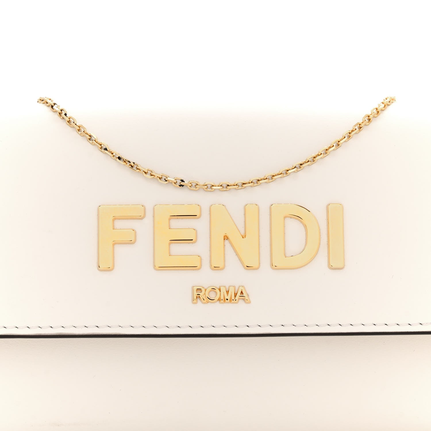 Fendi Vitello Kyoto Metal Fendi Roma Logo Chain Continental Wallet White 8 of 13