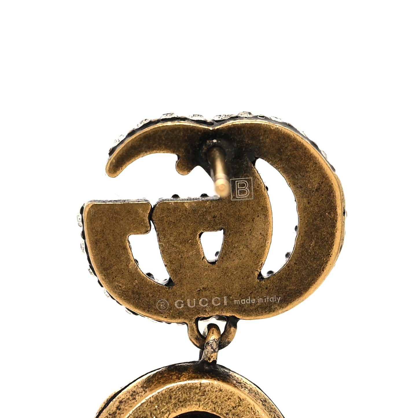Metal Crystal Double G Drop Earrings Aged Gold