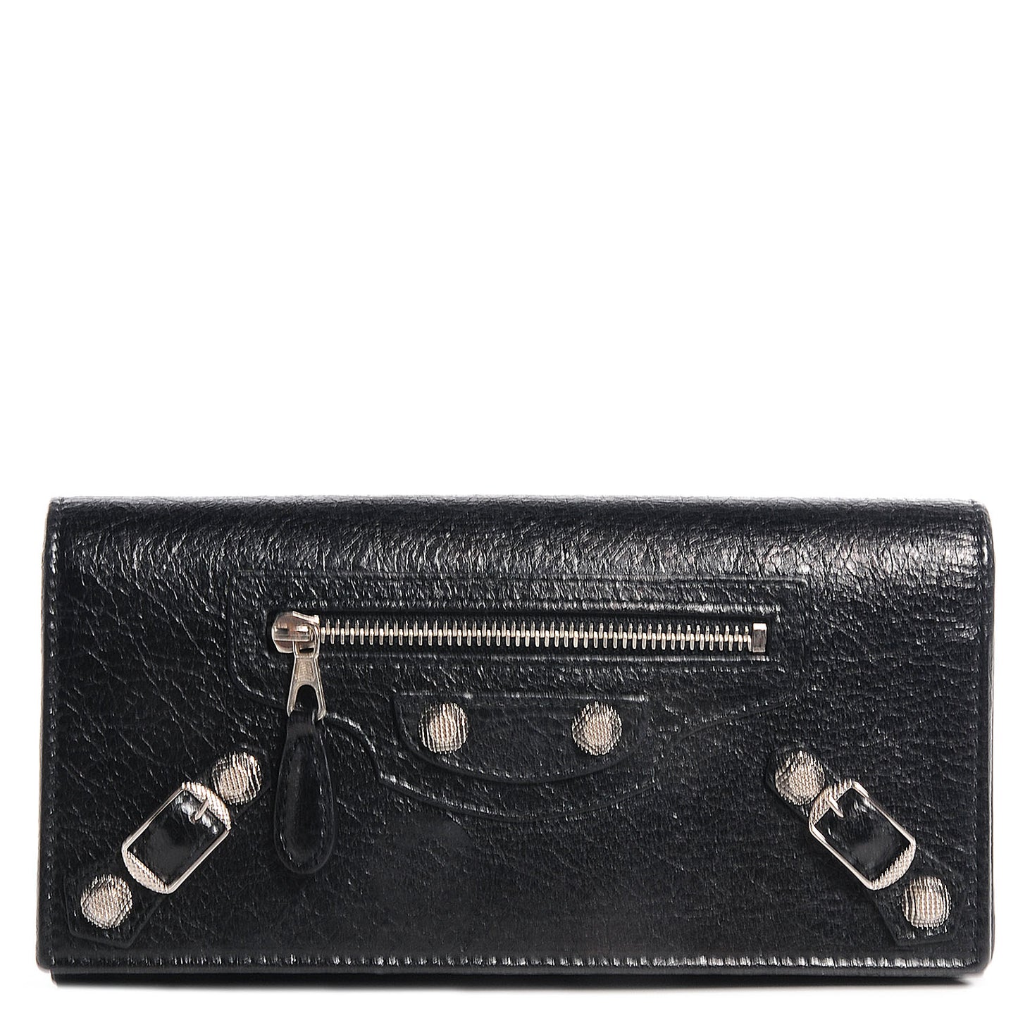 Agneau Giant 12 Silver Hardware Money Wallet Black