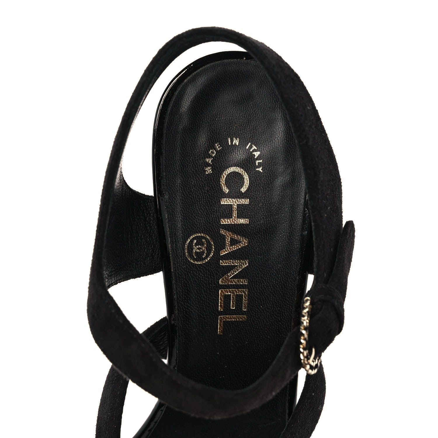 Chanel Kid Suede Patent Pearl Sandals 37 Black 8 of 11