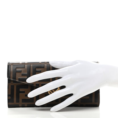 Fendi Vitello Soft F is Fendi Bi-Color FF 1974 Embossed Continental Envelope Wallet Maya Black 2 of 10