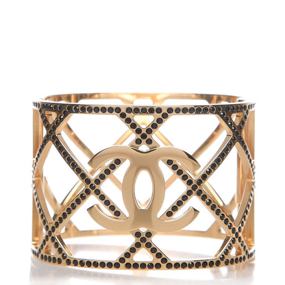 Chanel Crystal CC Cuff Bracelet Black Gold 1 of 5