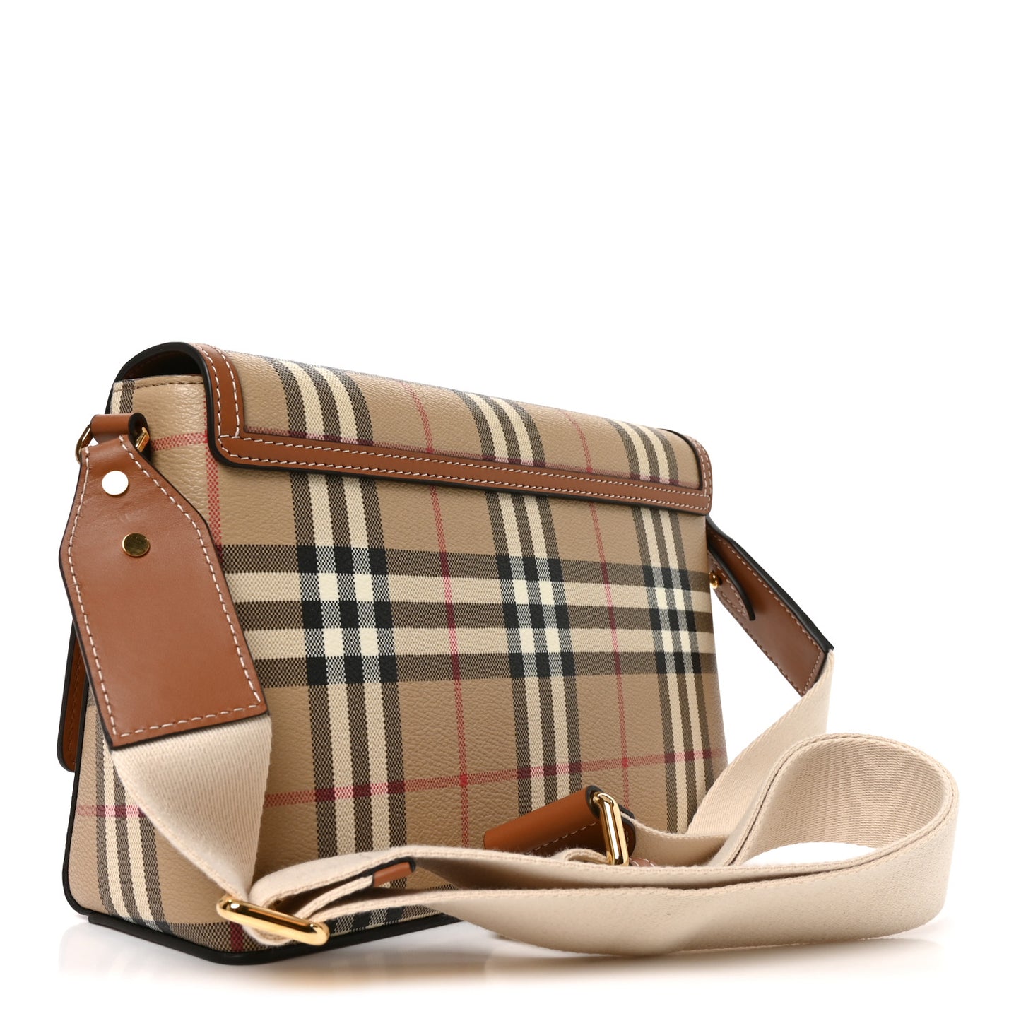 Coated Canvas Calfskin Vintage Check Medium Note Crossbody Bag Briar Brown