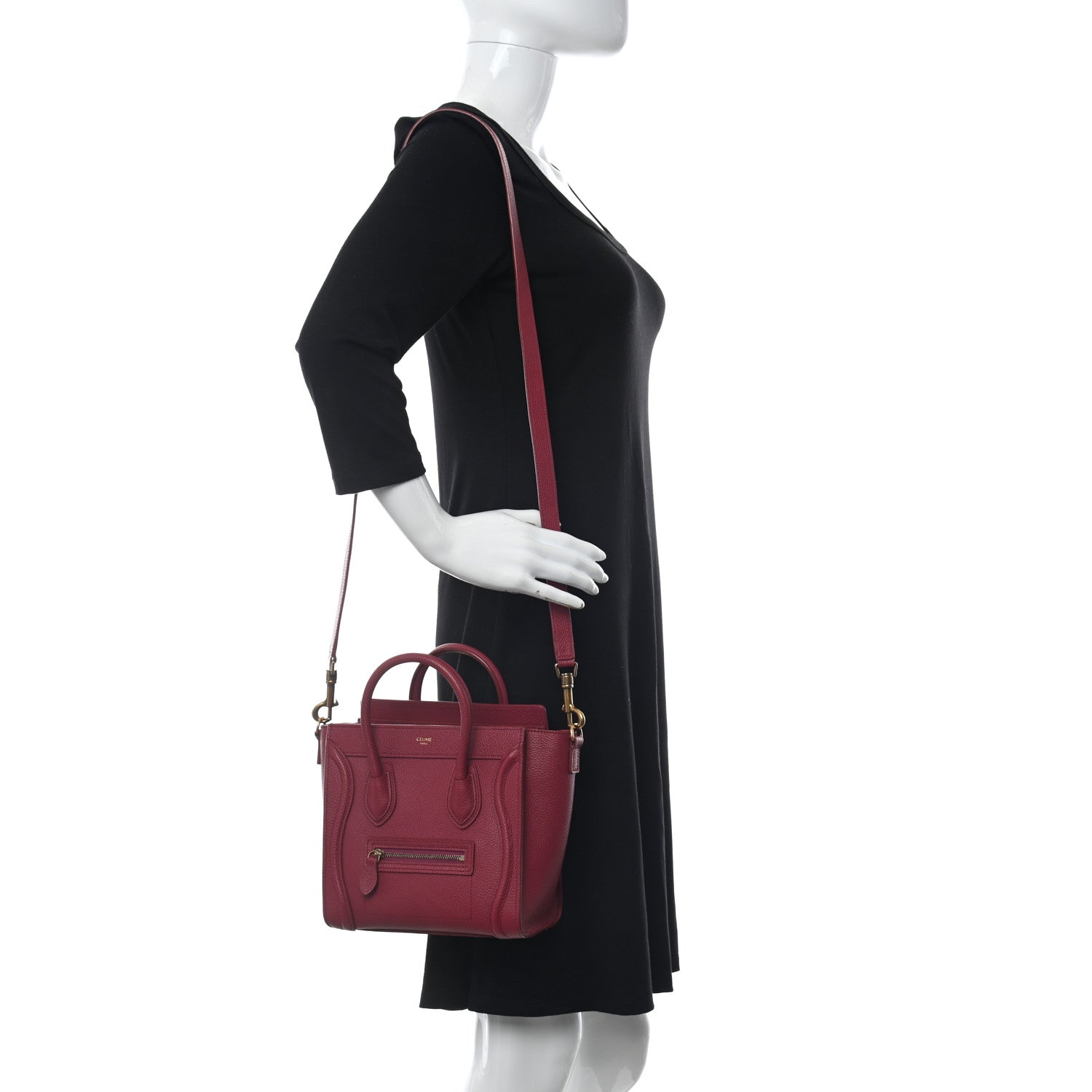 Celine Drummed Calfskin Nano Luggage Rasberry 2 of 11