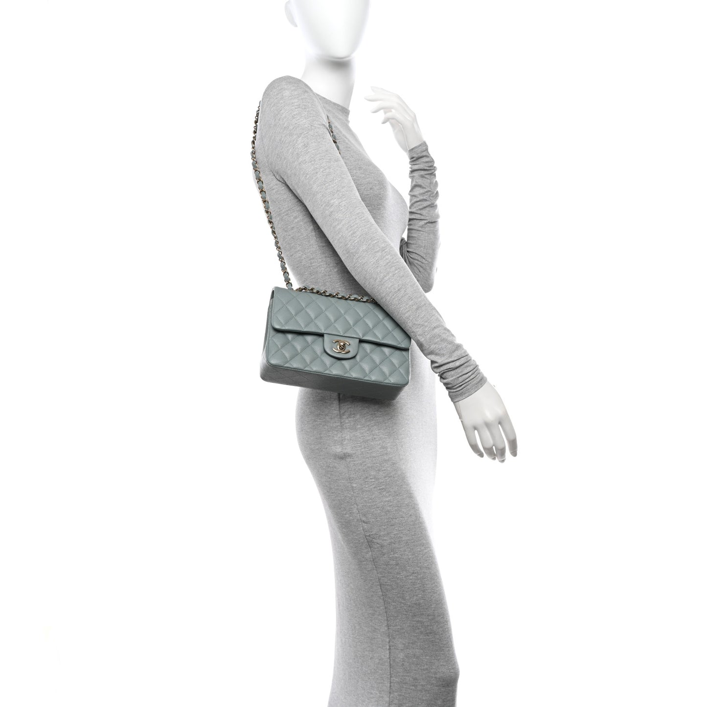 Caviar Quilted Small Double Flap Light Blue