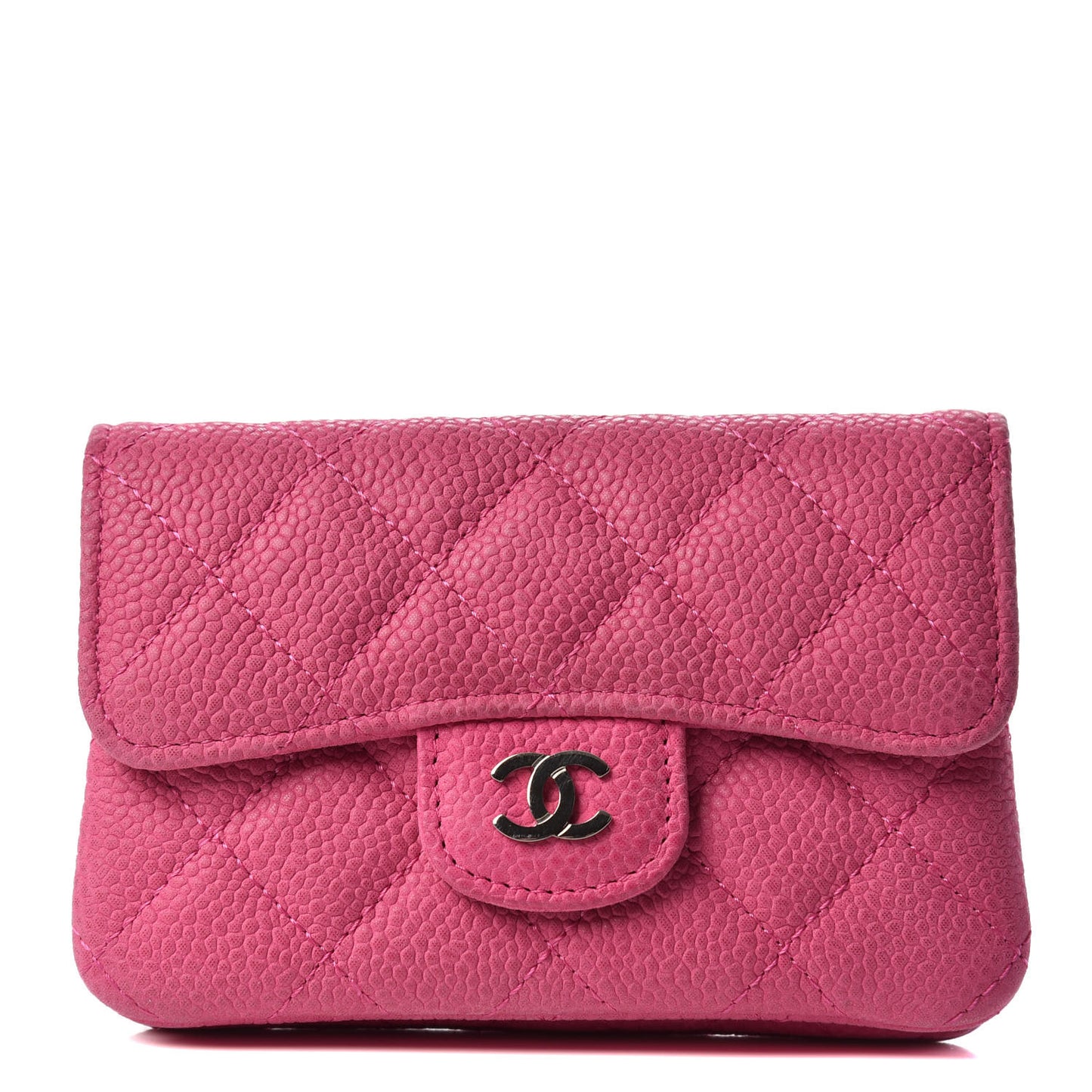 Iridescent Caviar Quilted CC Card Holder Pink