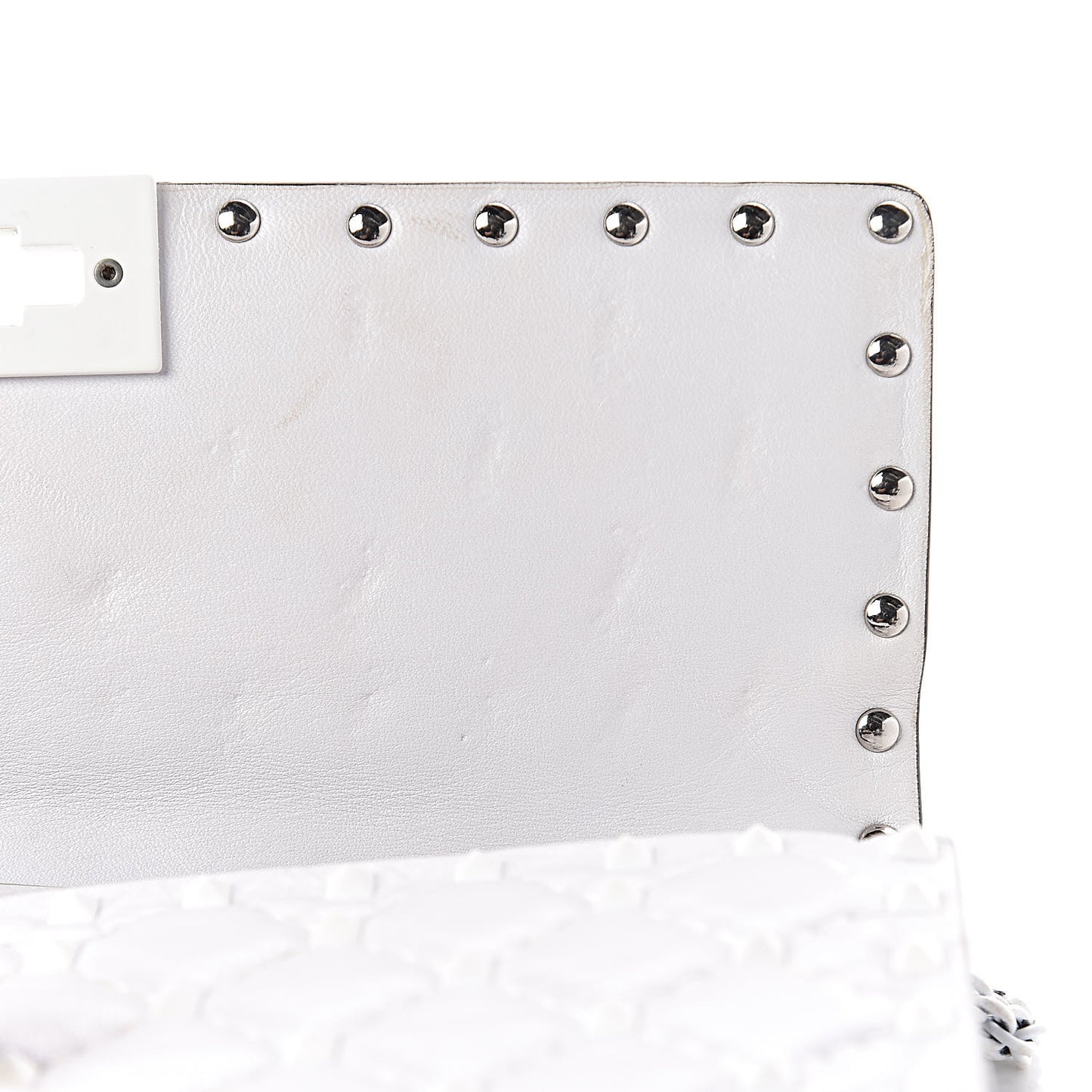 Lambskin Free Rockstud Spike Wallet on Chain Optic White
