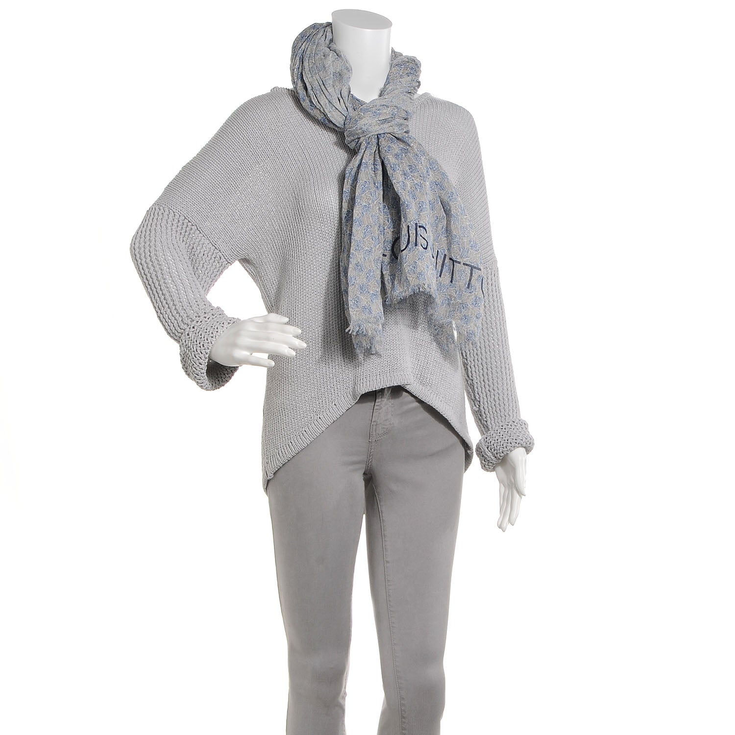 Louis Vuitton Cotton Linen Etole Damier Palm Stole Blue 2 of 8