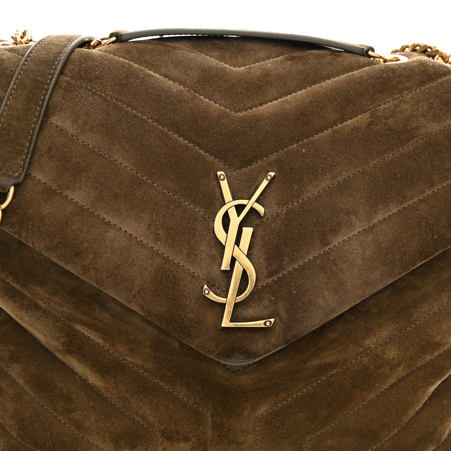 Saint Laurent Suede Y Quilted Monogram Medium Loulou Chain Satchel Seaweed 8 of 10