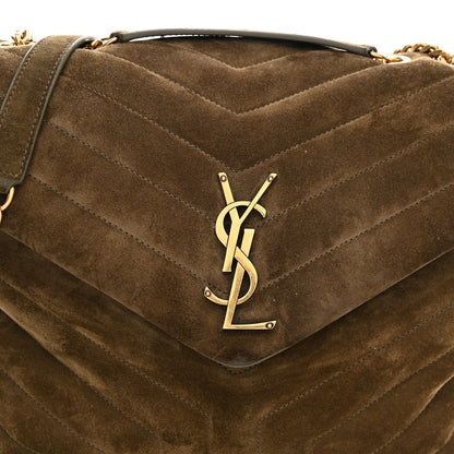 Saint Laurent Suede Y Quilted Monogram Medium Loulou Chain Satchel Seaweed 8 of 10