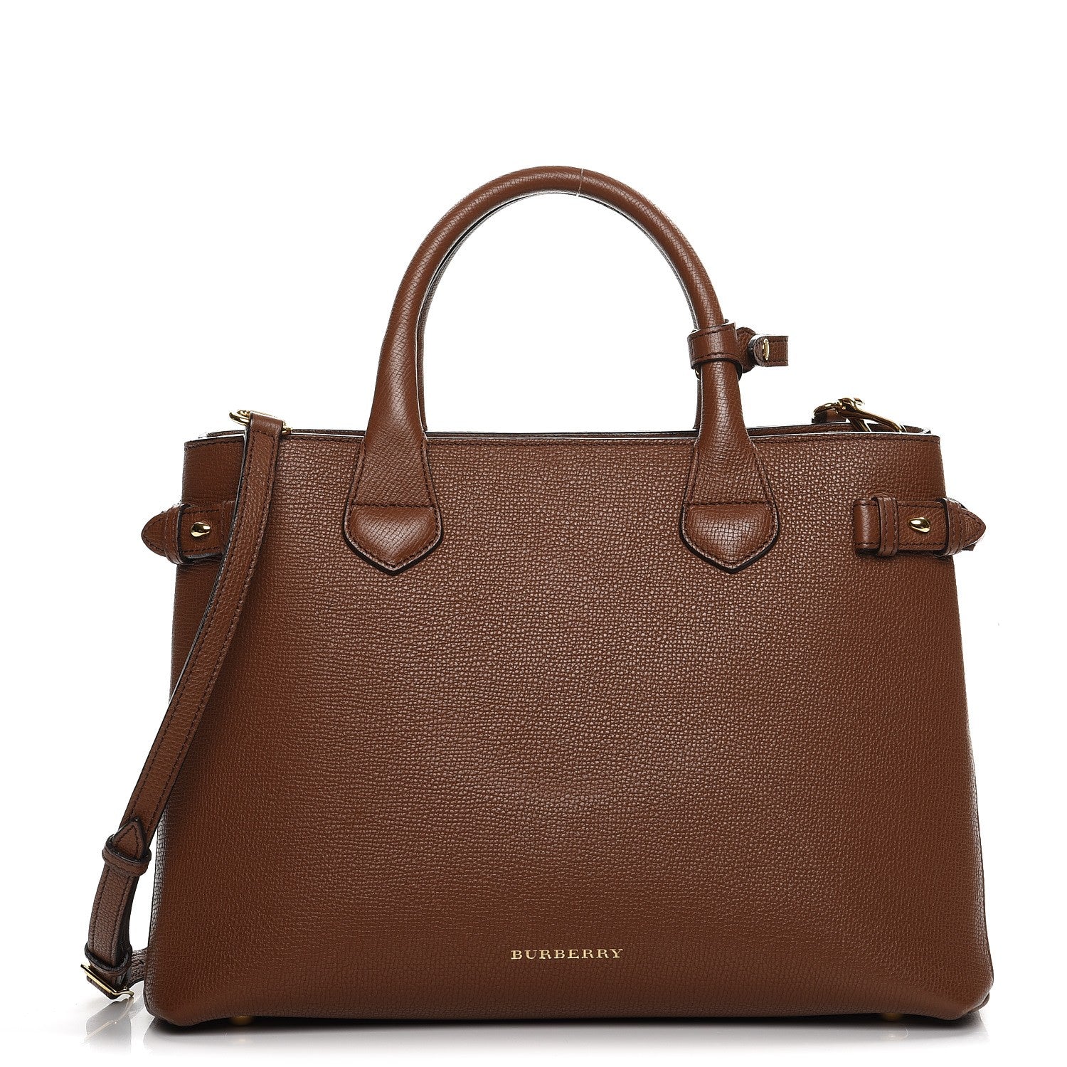 Burberry Grainy Calfskin House Check Medium Banner Tote Tan 1 of 14