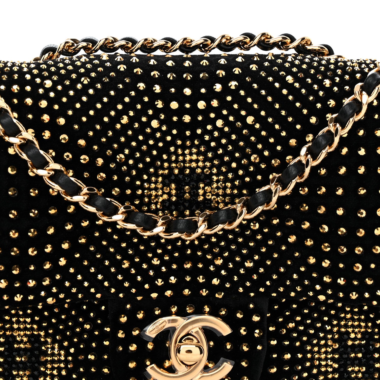 Chanel Velvet Strass Evening Flap Bag Black Gold 8 of 11