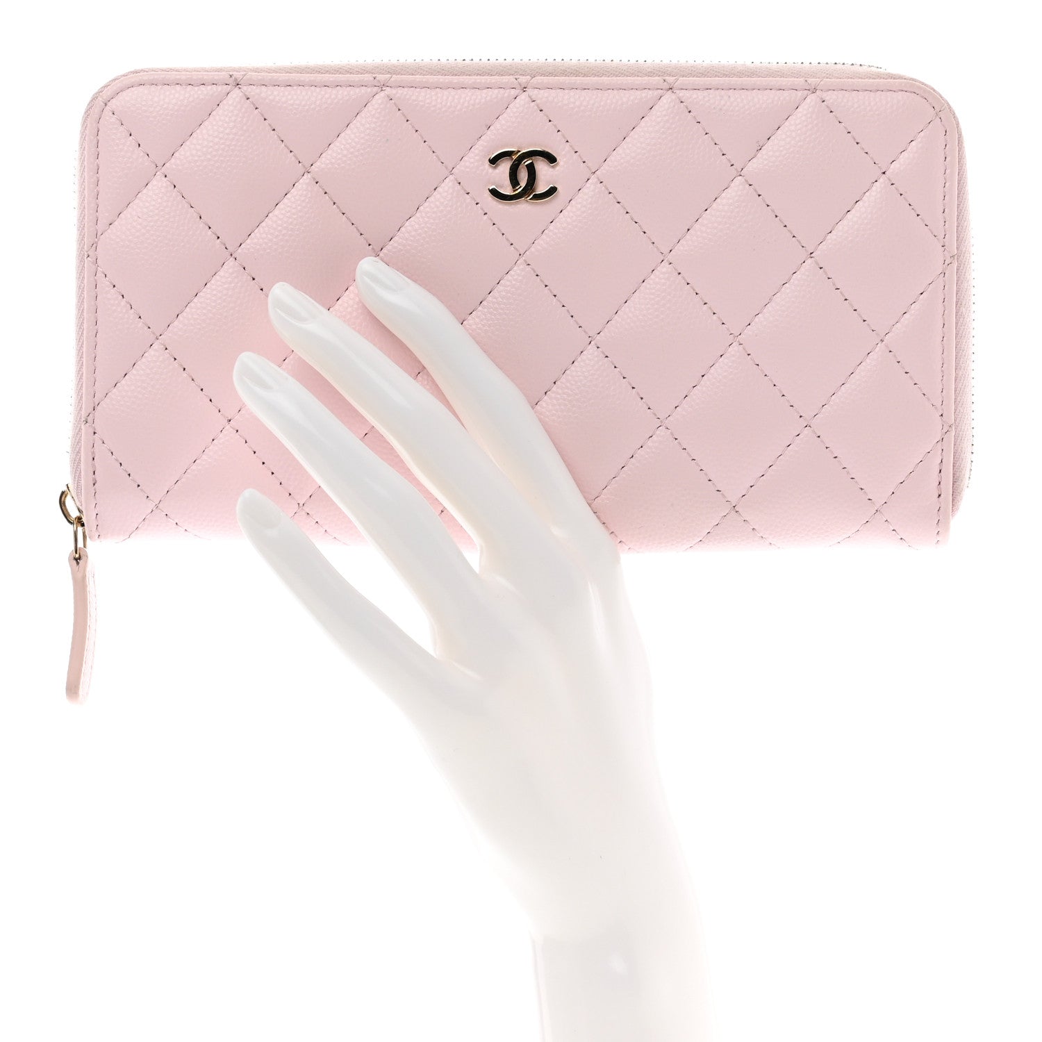 Chanel Caviar Quilted Large Gusset Zip Around Wallet Light Pink 2 of 11