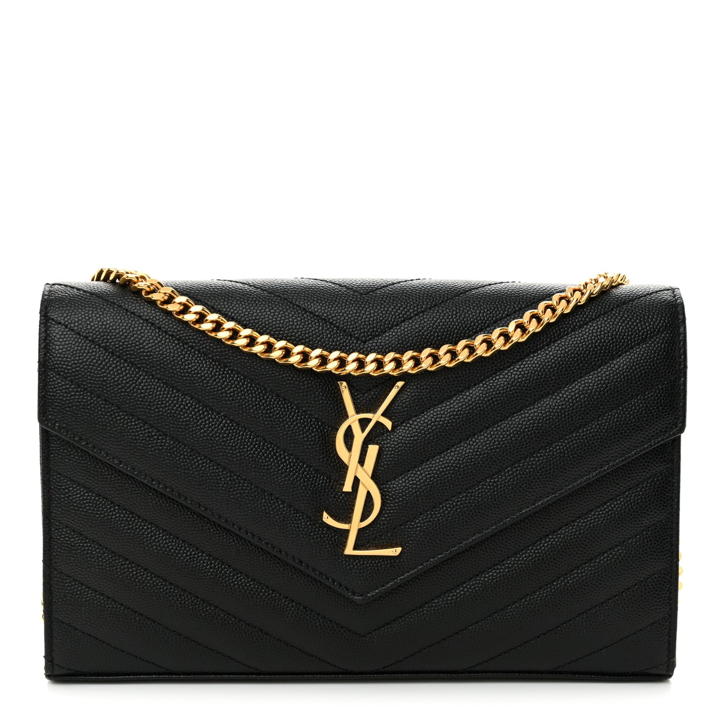 Grain De Poudre Matelasse Chevron Monogram Chain Wallet Black