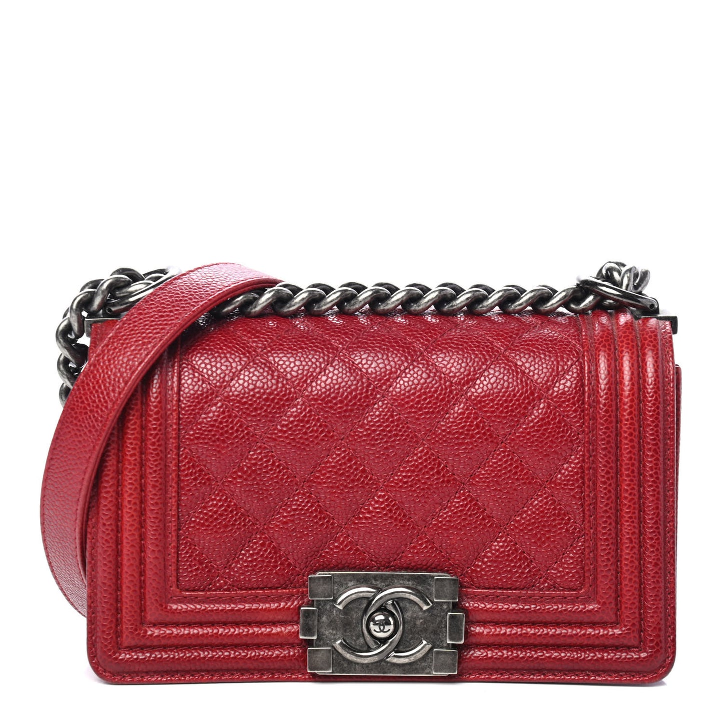 Caviar Quilted Small Boy Flap Dark Red