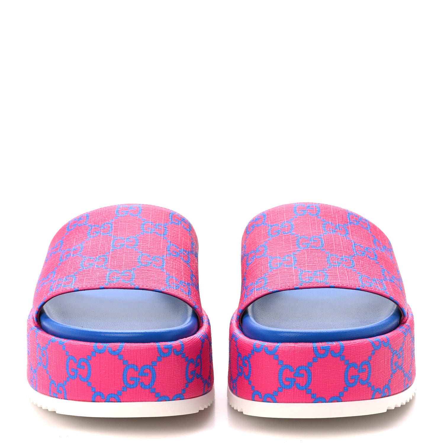 Gucci GG Supreme Joy Monogram Angelina Platform Slide Sandals 37 Fuxia Blue 2 of 10