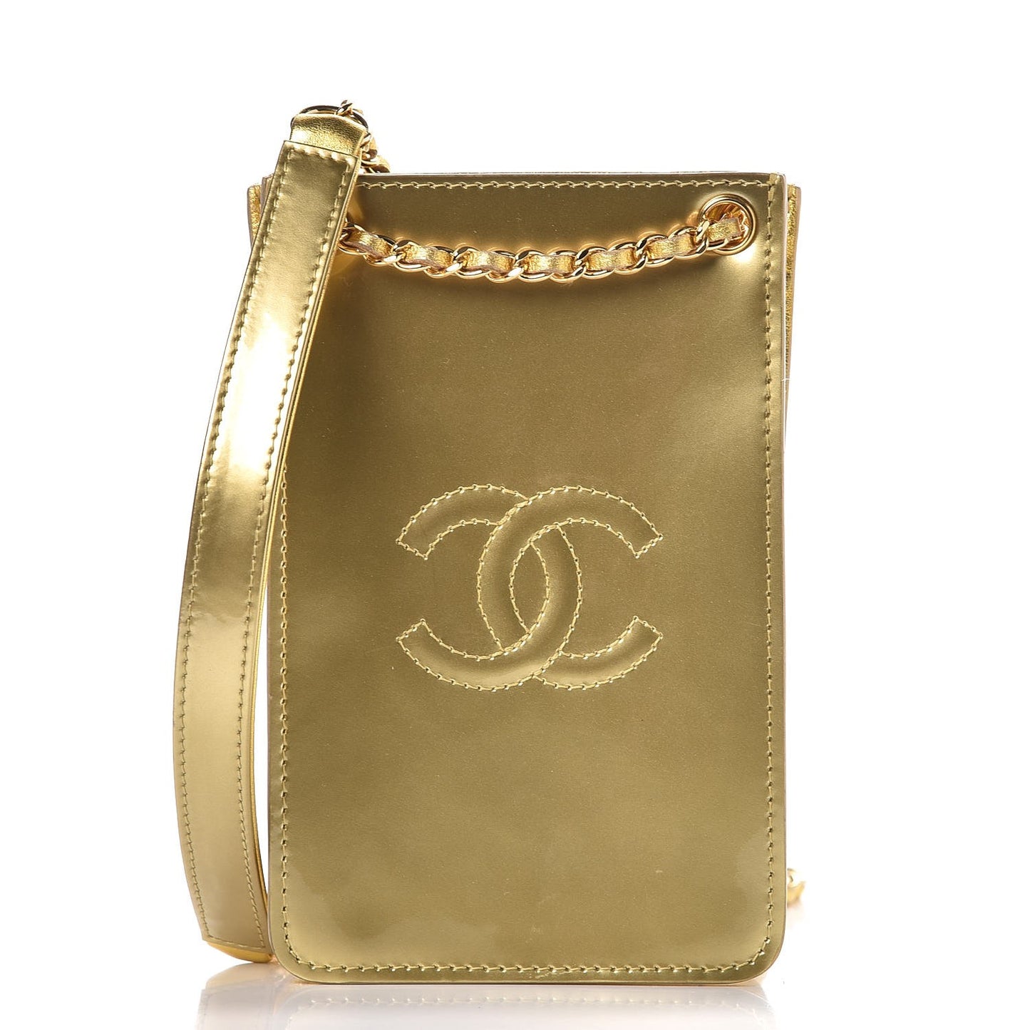 Metallic Patent Crossbody CC Phone Holder Gold