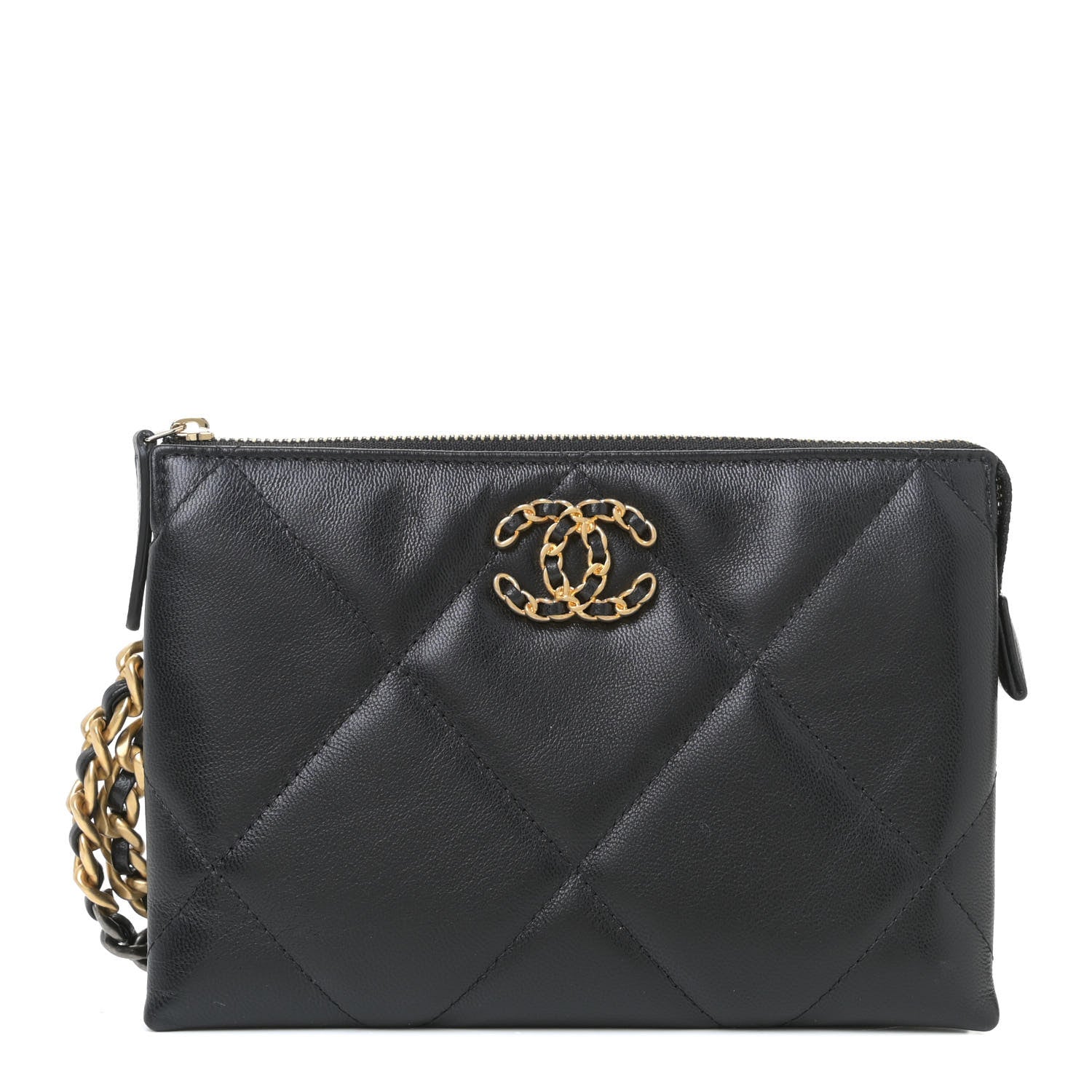 Chanel Shiny Goatskin Quilted Small Chanel 19 Pouch With Handle Black 1 of 11