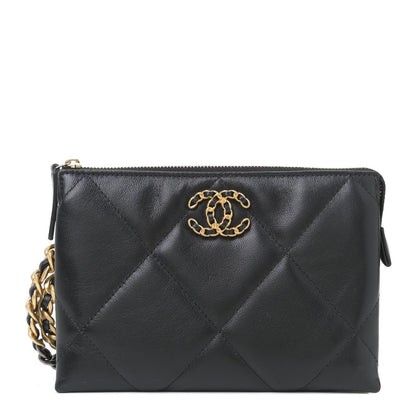 Chanel Shiny Goatskin Quilted Small Chanel 19 Pouch With Handle Black 1 of 11