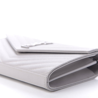 Saint Laurent Grain De Poudre Matelasse Chevron Monogram Chain Wallet Light Grey 9 of 9