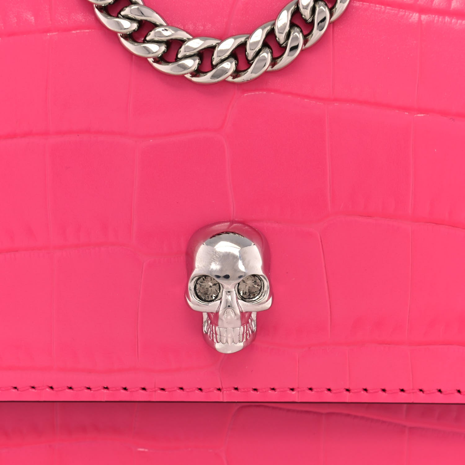 Alexander McQueen Calfskin Crocodile Embossed Skull Mini Crossbody Bag Pink 7 of 11
